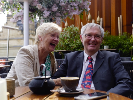 Simon and Karena having afternoon tea.